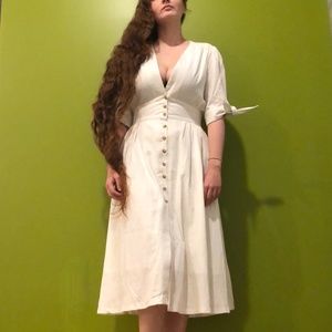 Cottagecore white linen midi dress (Xiaolizi)